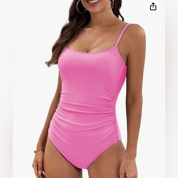 NWT EoMENIE Women's One Piece Swimsuit Tummy Control Ruched Size Large Salmon - Picture 7 of 10